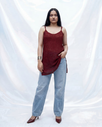 Scarlet Sheer Embellished Top Wine