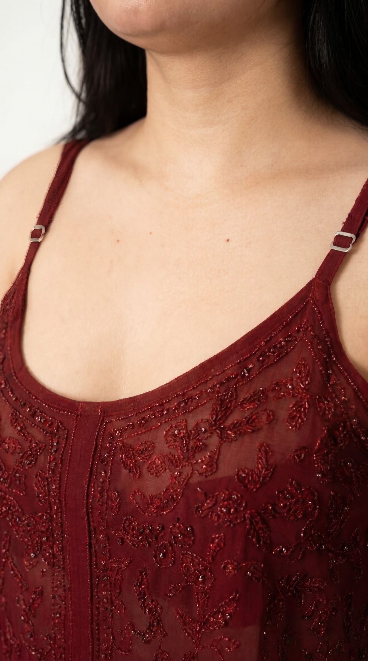 Scarlet Sheer Embellished Top Wine