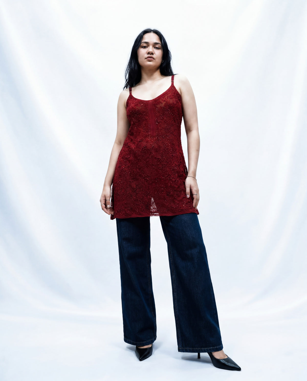 Scarlet Sheer Embellished Top Wine