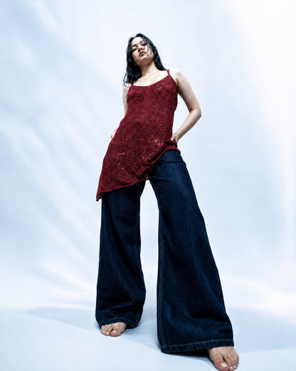 Scarlet Sheer Embellished Top Wine