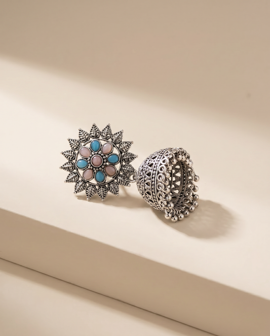 Traditional Oxidised Jhumka Mint